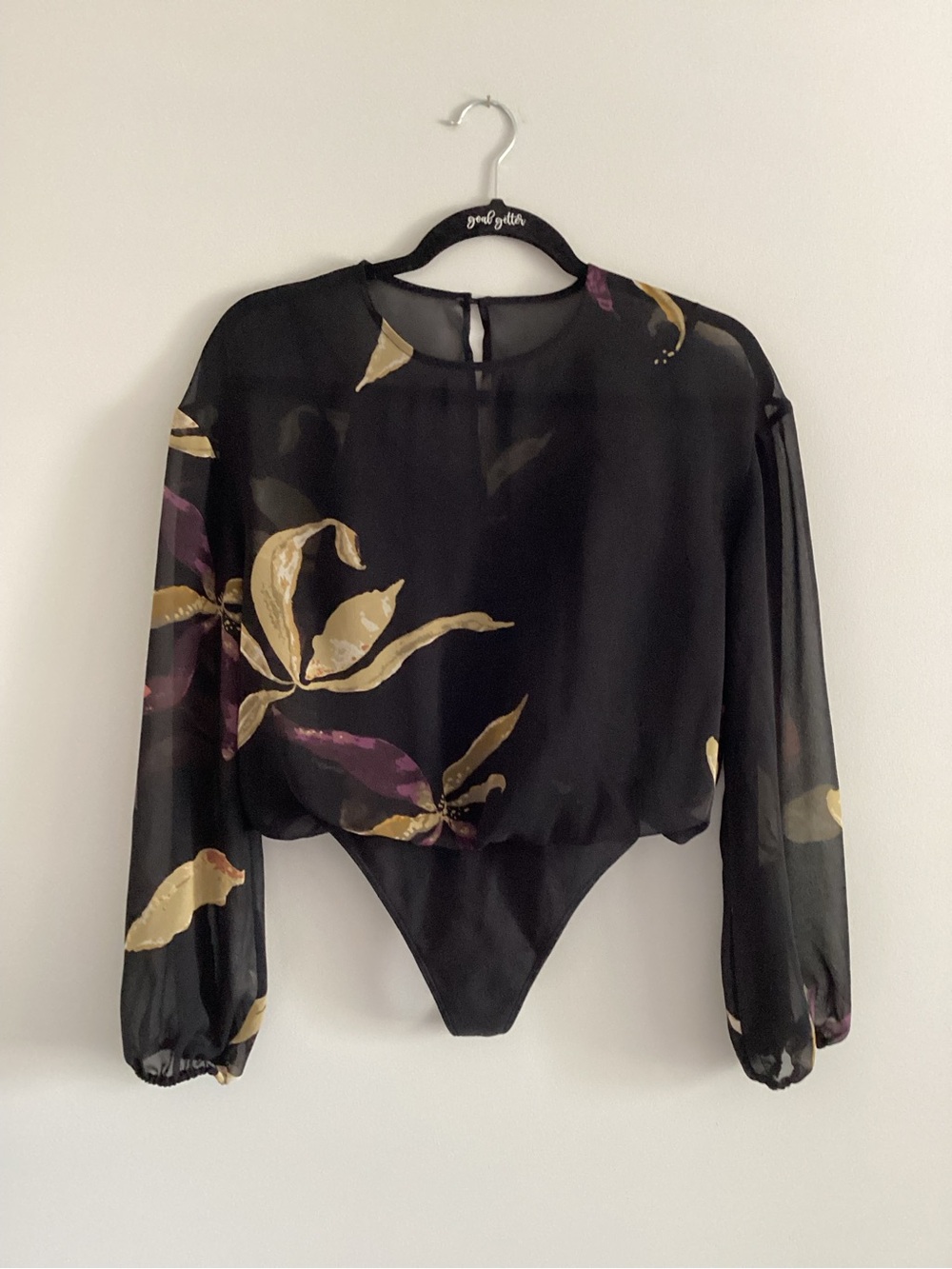 Aritzia Wilfred Talmont Black Floral Bodysuit, Size XS